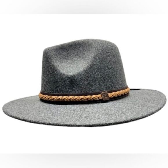 Frye Braided Crown Heather Grey Felt Fedora Hat - Picture 1 of 8